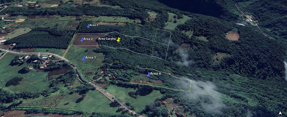 Imagem de satélite com as quatro matrículas do Carahá demarcadas